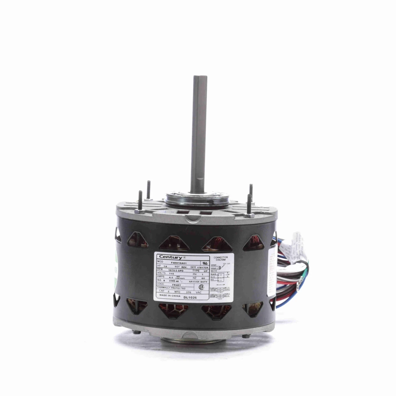 York/Century Blower Motor, 1/4 HP, 1075 RPM, 3-Speed, Reversible, 115V