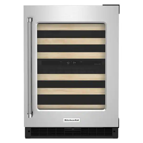 KitchenAid KUWR214KSB 24" Undercounter Wine Cellar with Glass Door and Wood-Front Racks