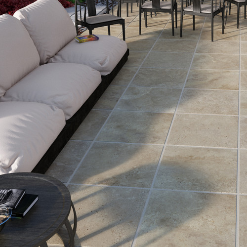 Travertine Spessorato Noce 24x24x20mm | Porcelain Tile | Builder Grade