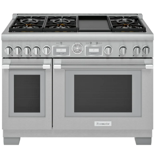 Thermador 48 Inch Freestanding Dual Fuel Range with Sealed Burners: Stainless Steel with Griddle (Scratch & Dent) Thermador 48 Inch Freestanding Dual Fuel Range with Sealed Burners: Stainless Steel with Griddle (Scratch & Dent)