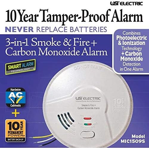 USI MIC1509S Hardwired 3-in-1 Universal Smoke Sensing & Carbon Monoxide Combination Alarm