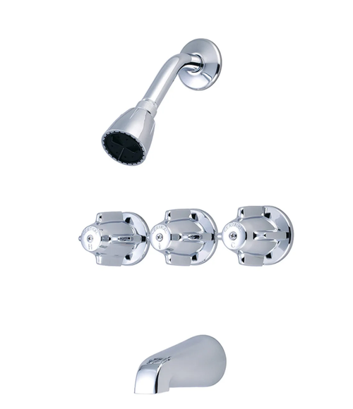 Central Brass Triple Handle Tub and Shower Trim with Shower Head, Tub Spout, and Knob Handles