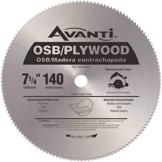 Avanti A07140A 7-1/4 in. x 140-Teeth OSB/Plywood Saw- Pack of 5