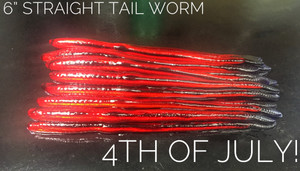 6" Shakey Head Worm Color: Fourth Of July! 50 Count Pack  (Pre Order 2-3 Weeks)