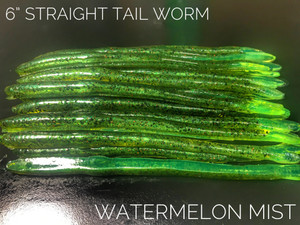 6" Shakey Head Worm Color: Watermelon Mist 25 Count Pack  (Pre Order 2-3 Weeks)