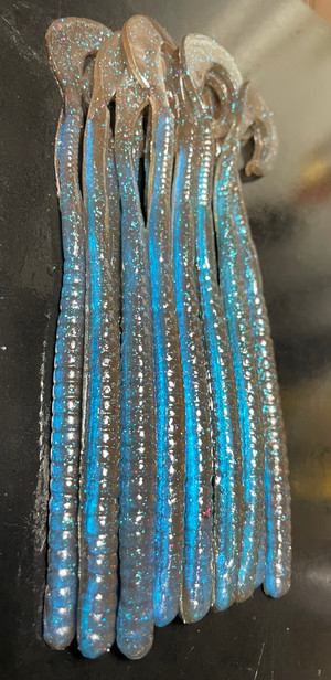 6.5" KREW Hook Tail Worm Color: Cinnamon Blue 25 Count Pack (Pre Order 2-3 Weeks)