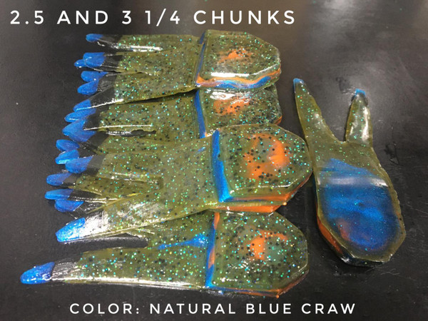 3 1/4" Chunk Trailer Color: Natural Blue Craw 20 count pack  (Pre Order 2-3 Weeks)