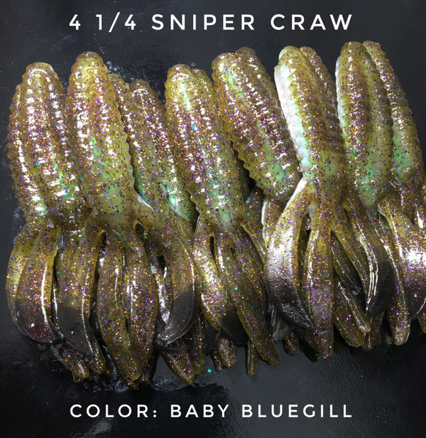 4 1/4 Sniper Craw Color: Baby Blue Gill 30 count pack (Pre Order 2-3 Weeks)