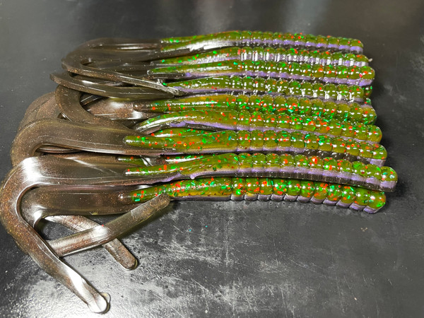 7.5 Green Pumpkin Red Ribbon Tail Worm, Soft Plastic Bait 