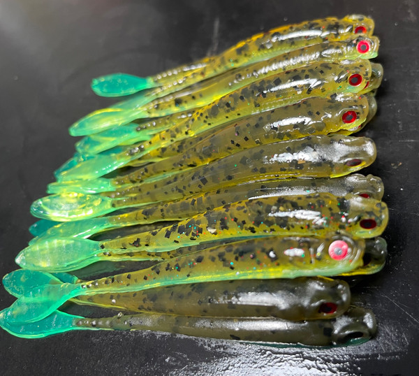 3.5" Drop Shot Minnow Color: Green pumpkin chart 30 count pack  (Pre Order 2-3 Weeks)