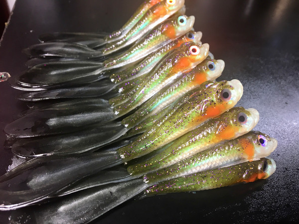 5" Nitrous Minnow PADDLE TAIL Color: Baby Bluegill Orange throat  25 count pack  (Pre Order 2-3 Weeks)