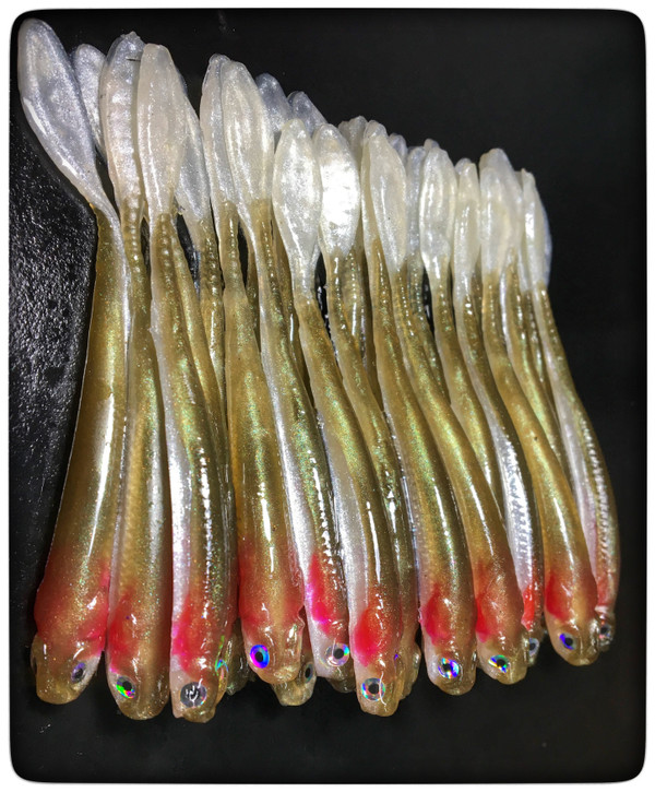 3.5" Drop Shot Minnow Color: Natural Shad Red Gills 30 count pack (Pre Order 2-3 Weeks)