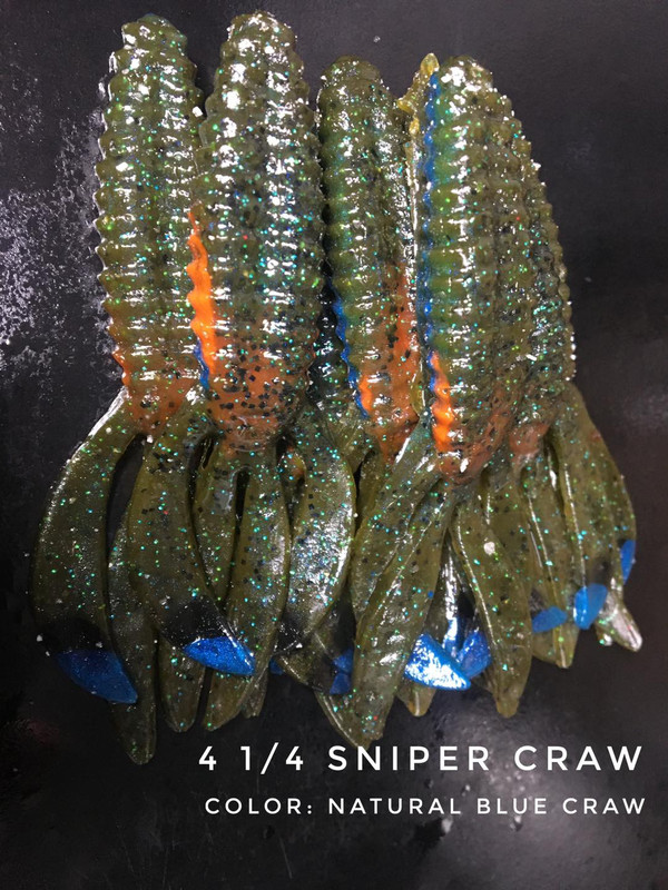 4 1/4 Sniper Craw Color: Natural Blue Craw 30 count pack (Pre Order 2-3 Weeks)