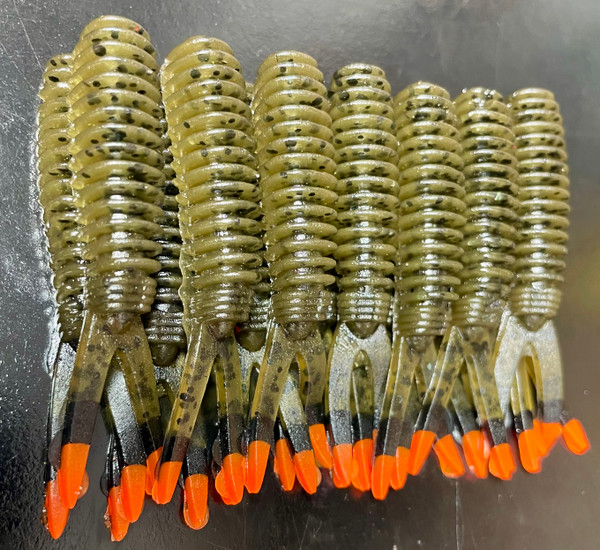 2.5" V-Tail Minnow Color: Green Pumpkn KREW Tips 25 Count Pack  (Pre Order 2-3 Weeks)