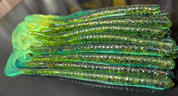 6.5" KREW Hook Tail Worm Color: Watermelon Mist  25 Count Pack  (Pre Order 2-3 Weeks)