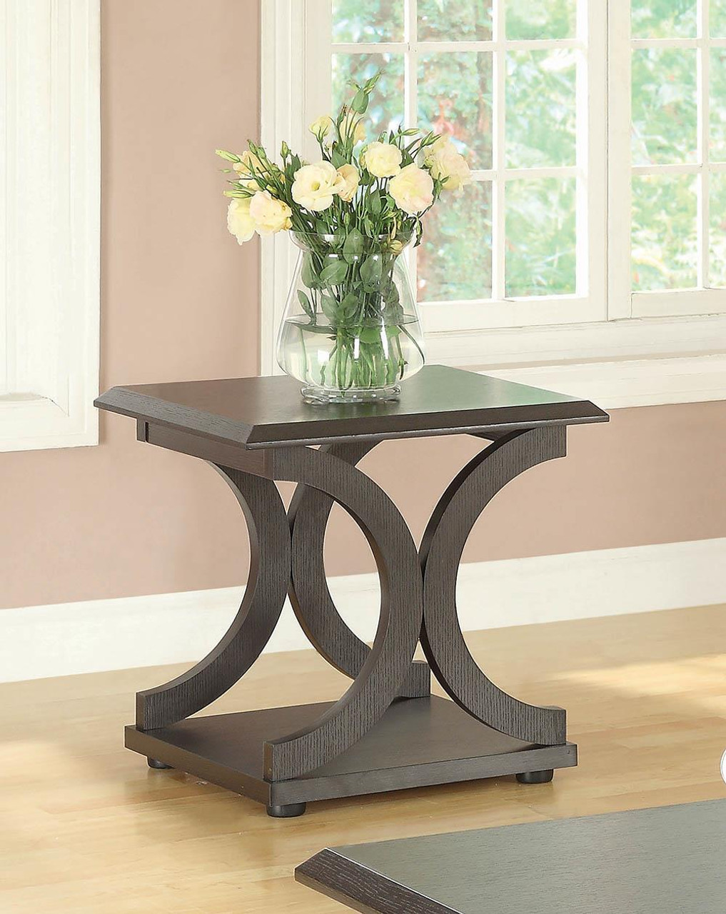 Living Room: Wood Top Occasional Tables - C-shaped Base End Table  Cappuccino - 4