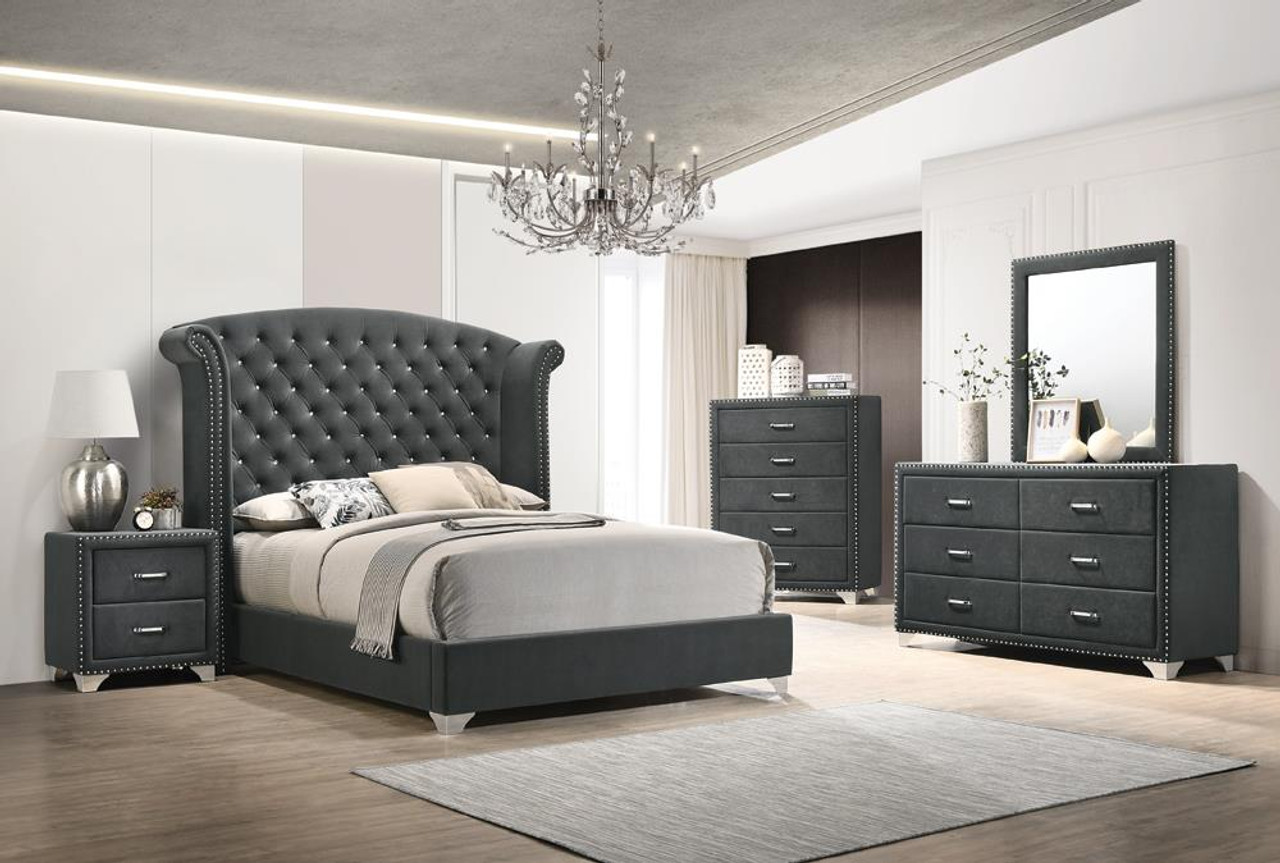 The Grey - Melody 5-piece Eastern King Tufted Upholstered Bedroom Set Grey  (223381KE-S5) at Jaxco Mattress Store in Jacksonville, FL.