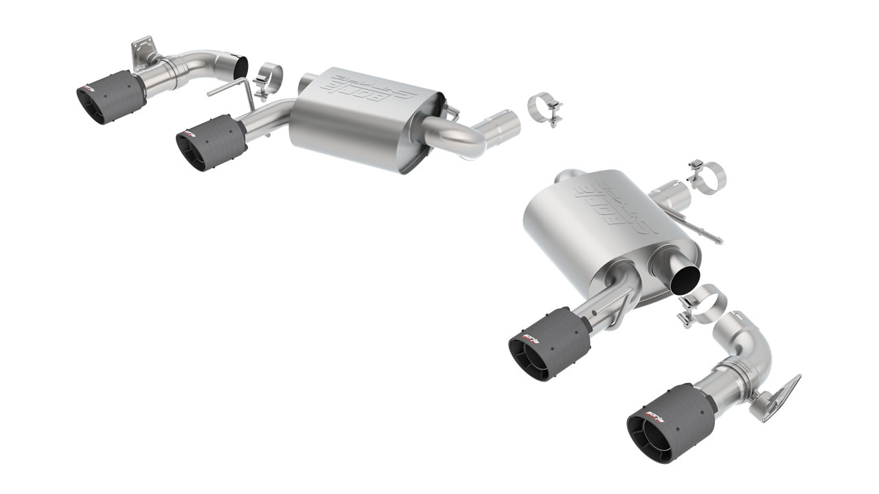 Borla S-Type Axle-Back Exhaust, Quad Carbon Fiber Black Tips, Retains NPP (2016-2024 Camaro SS & 2017-2024 Camaro SS/1LE w/NPP Valves)