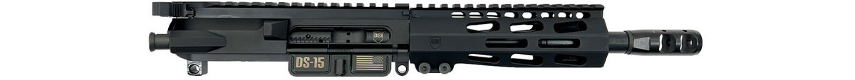 Side view of DSI Typhoon 7.5-inch complete AR-15 upper with M-Lok handguard and Firestorm compensator in black finish