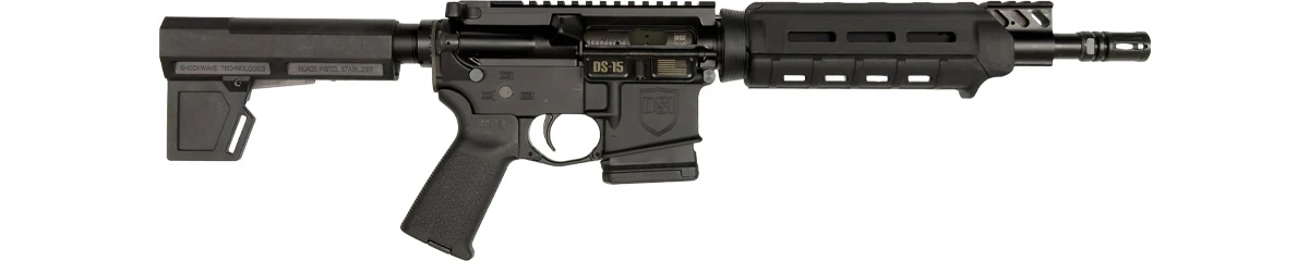 Top down side view of a MOE Fixed magazine pistol with 10.5" barrel and KAK blade brace