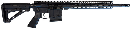 Side view of DS-25 Typhoon .308 fixed magazine rifle with 13-inch M-Lok handguard, Firestorm compensator, 16-inch nitride barrel, and Hogue adjustable stock in black finish