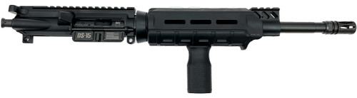 Side view of DS-15 MOE 5.56 complete upper with 12.5-inch barrel, Magpul MOE handguard and MVG grip in black finish