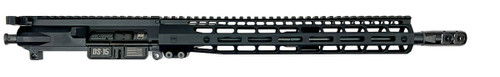 Side view of a complete billet Typhoon upper in Black with a 14.5" barrel, 13" Typhoon handguard, and firestorm compensator