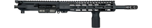 Side view of DSI Typhoon 12.5-inch 5.56 complete upper with M-Lok handguard, MVG grip, and Firestorm compensator in Black