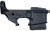 Side view of DS-15 forged fixed magazine stripped lower receiver with open trigger guard, integrated Magpul PMAG Gen M3 10-round fixed magazine, forged 7075-T6 aluminum, black anodized finish