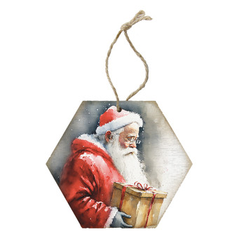 Watercolor Santa Gift - Honeycomb Ornaments