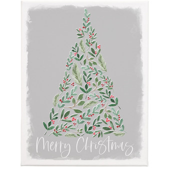 Merry Holly Tree 13x17 - Wrapped Canvas