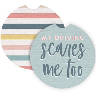 Driving Scares Me Stripes - Car Coasters