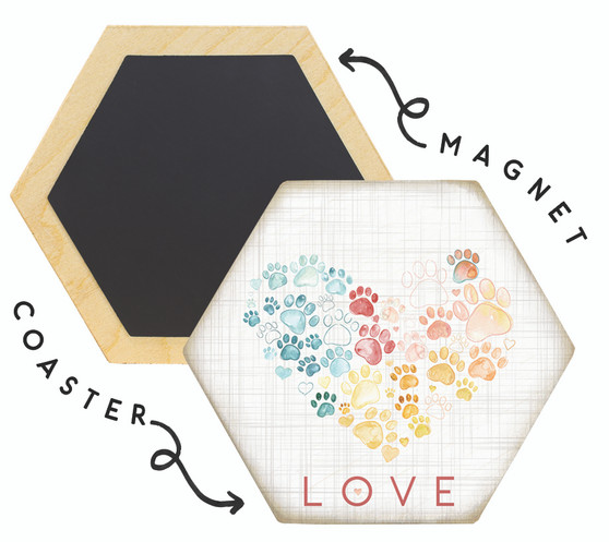 Love Paw Print Heart  - Honeycomb Magnetic Coaster