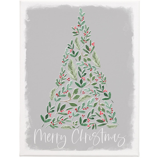 Merry Holly Tree 9x12 - Wrapped Canvas