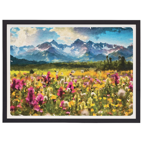 Mountain Floral Scene - Thin Frame Rectangle