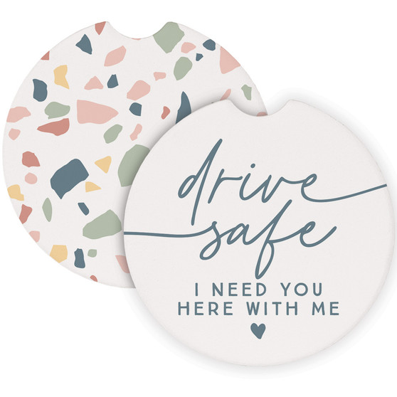 Drive Safe Blue Terrazzo - Car Coasters