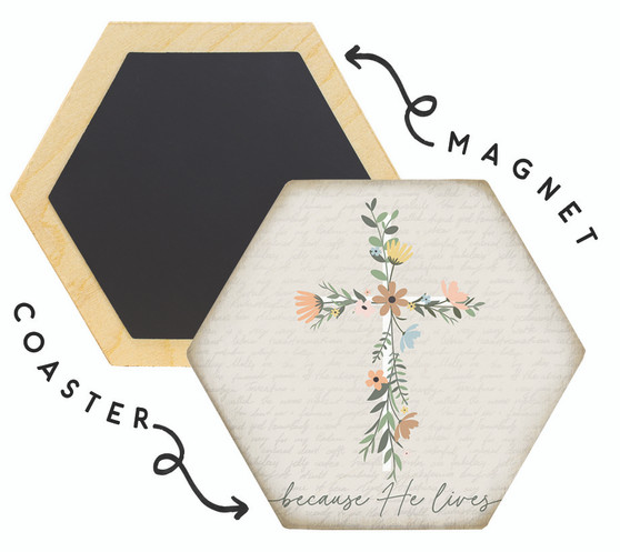 Floral Cross He Lives - Honeycomb Coasters