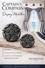 Captain’s Compass Drapery Medallions: Elegant Nautical Holdbacks and Cornice Mount Drapery Medallions