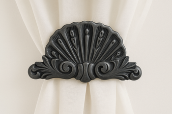 Traditional or nautical extra large drapery medallion 8″ W x 4″ H with a 3″ – 5″ projection.