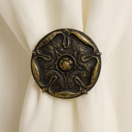 Traditional or nautical drapery medallion 2-3/4″ diameter with a 3″ – 5″ projection.