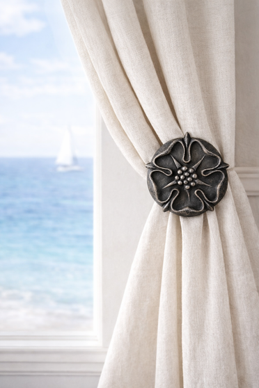 Captain’s Compass Drapery Medallions, includes a wall mount bracket with a 3" - 5" projection.