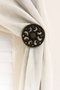 Everleigh Scroll Drapery Medallion Curtain Holdback or window treatment hardware by Metropolis iron (metroiron) - 3" diameter with a 3" - 5" projection.