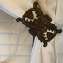 Rectangular traditional drapery medallion 6-1/4″ H x 3-1/4″ W with a 3″ – 5″ projection.