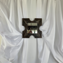 Dazzling drapery medallion embellished with a 1″ square mirror, 1-3/4″ square with a 3″ – 5″ projection.