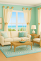 Coastal Living Room Curtains with Shell Holdbacks & Drapery Medallions