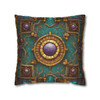 Fantasy Mosaic Turquoise, Ochre, and Purple Style Throw Pillow Cover| Throw Pillows | Living Room, Bedroom, Dorm Room Pillows