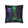 Pillow Case Glowing Jellyfish in Green and Purple Throw Pillow| Nautical Throw Pillows| Ocean Theme| Living Room, Bedroom, Dorm Room Pillows