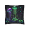 Pillow Case Glowing Jellyfish in Green and Purple Throw Pillow| Nautical Throw Pillows| Ocean Theme| Living Room, Bedroom, Dorm Room Pillows