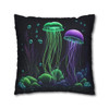 Pillow Case Glowing Jellyfish in Green and Purple Throw Pillow| Nautical Throw Pillows| Ocean Theme| Living Room, Bedroom, Dorm Room Pillows