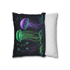 Pillow Case Glowing Jellyfish in Green and Purple Throw Pillow| Nautical Throw Pillows| Ocean Theme| Living Room, Bedroom, Dorm Room Pillows